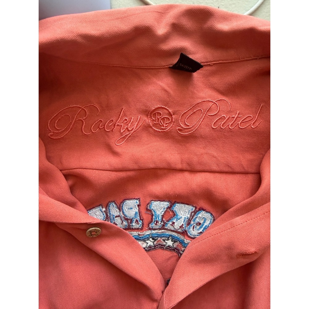 Rocky Patel Fight Club Embroidered Silk Button Down Shirt Large Orange Boxing - Picture 4 of 5